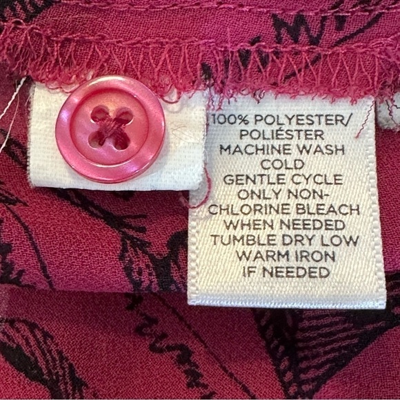 Loft Butterfly Print Magenta Pink Sheer Blouse Neck Tie - Picture 4 of 5